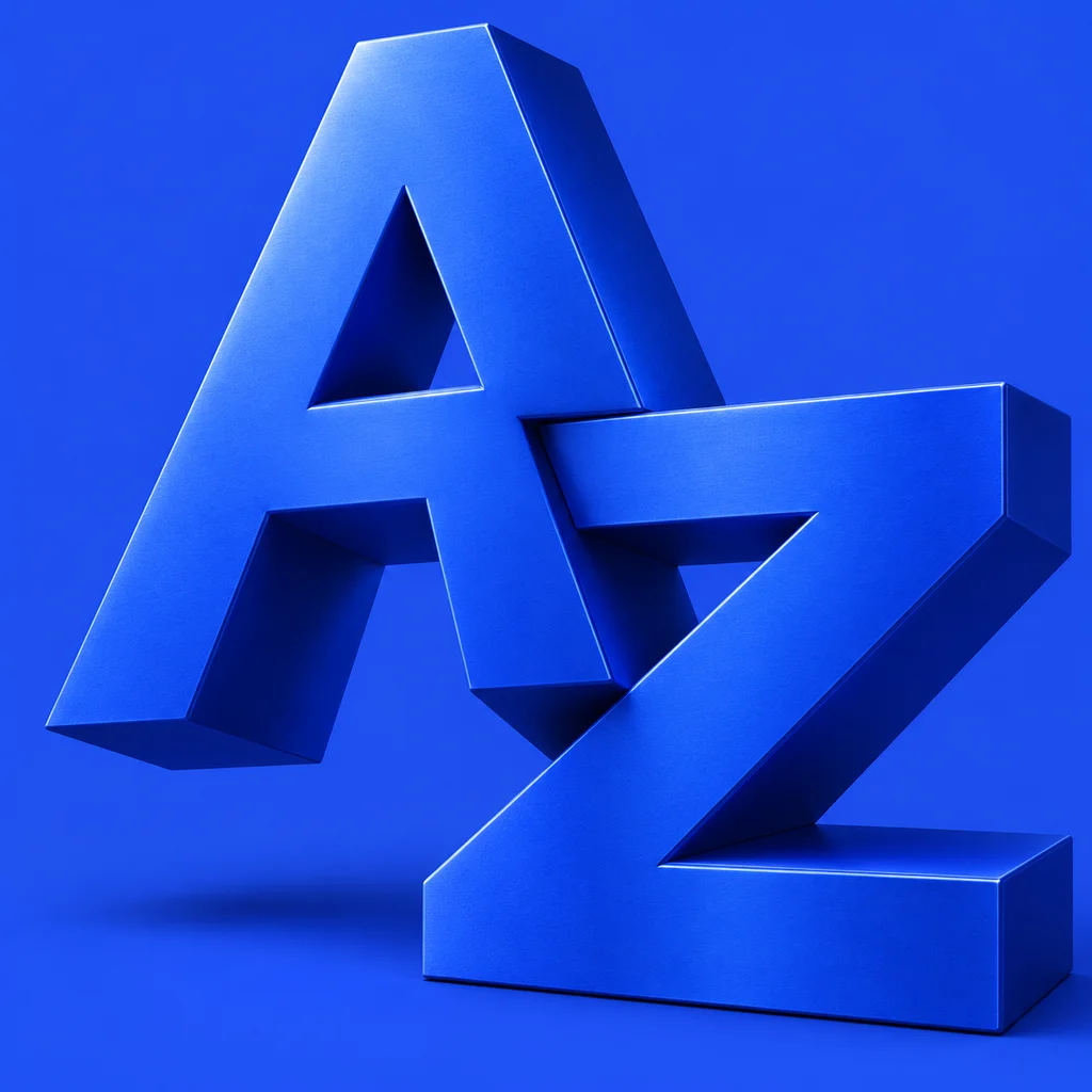 Sculptural blue A and Z letterforms interlocked together